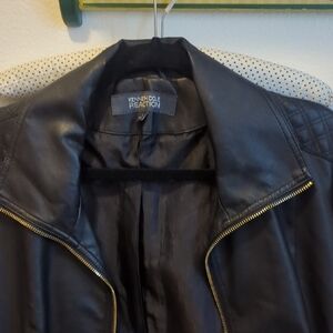 Kenneth Cole Reaction Black Leather Jacket with Gold Zipper